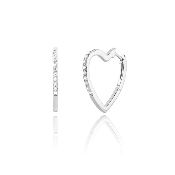 Silver Crystal Heart Hoop Earrings Classy Women Collection 6623