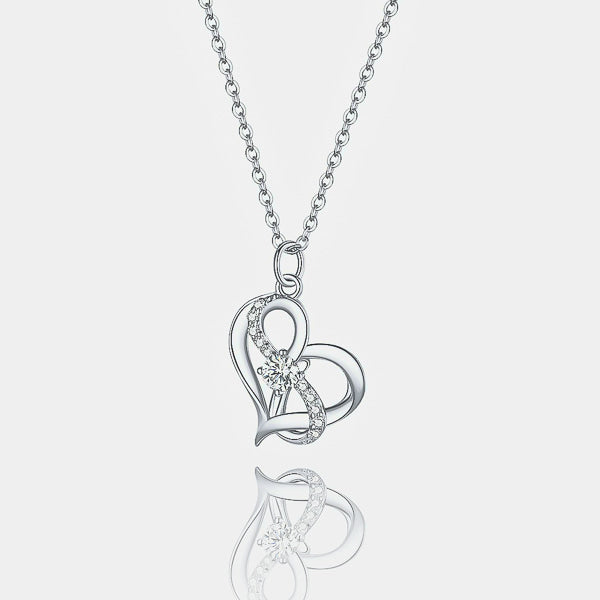 Silver heart & crystal infinity pendant necklace details