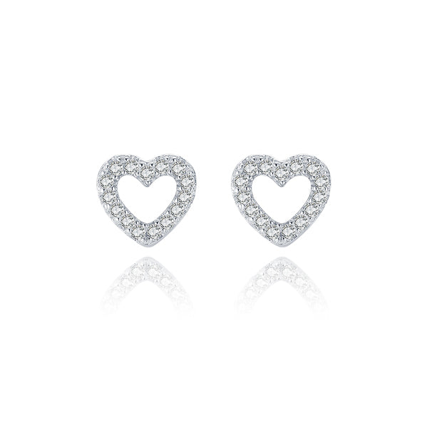 Silver crystal open heart stud earrings