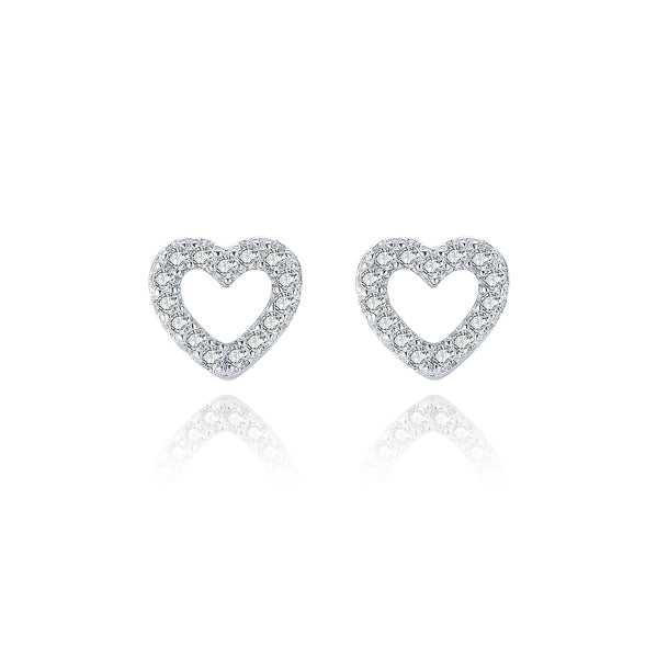 Silver crystal open heart stud earrings