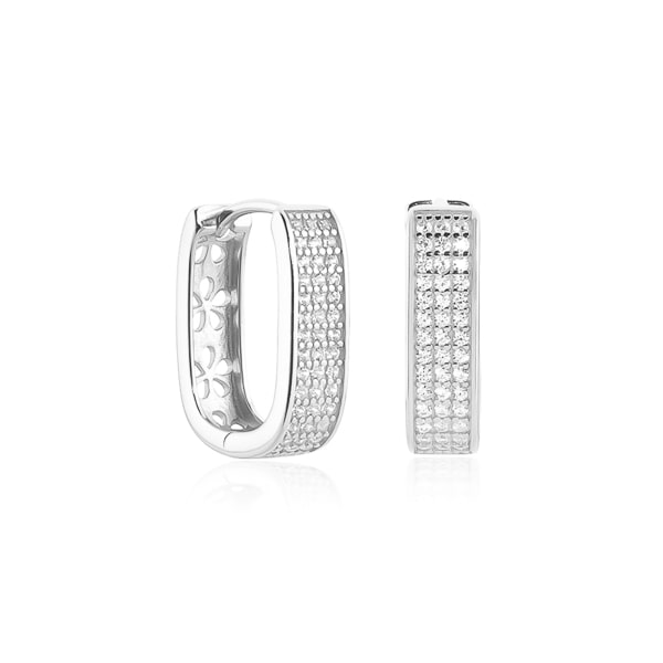 Silver crystal pavé oval hoop earrings