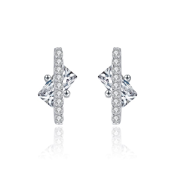 Silver crystal podium stud earrings