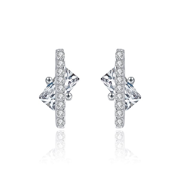 Silver crystal podium stud earrings