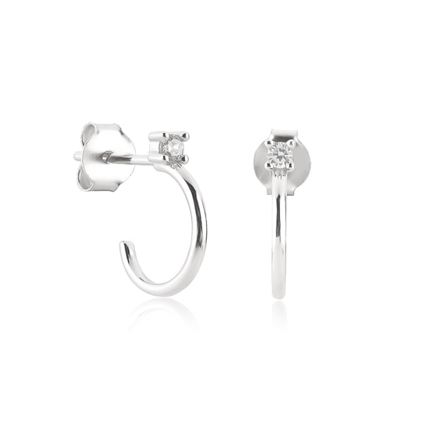 Silver crystal stud huggie hoop earrings