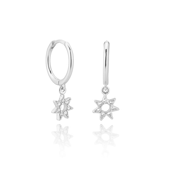 Silver crystal sun mini hoop earrings