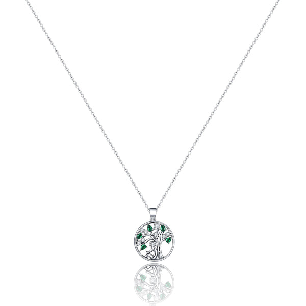 Silver crystal tree of life pendant necklace