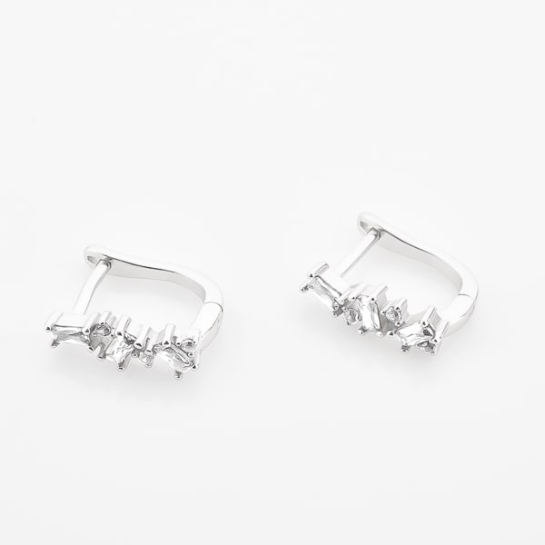 Silver crystal U hoop earrings detail