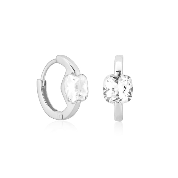 Silver cushion-cut huggie hoop earrings