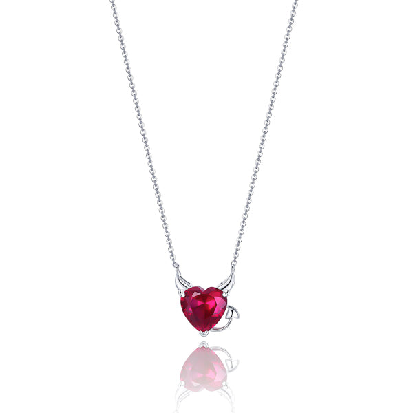 Red crystal devil heart on a silver necklace
