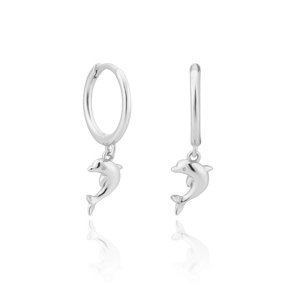 Silver dolphin mini hoop earrings