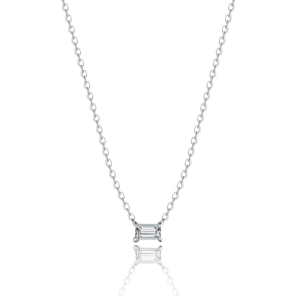 Silver emerald cut crystal necklace