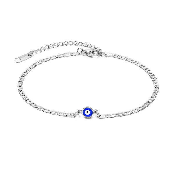 Silver evil eye anklet