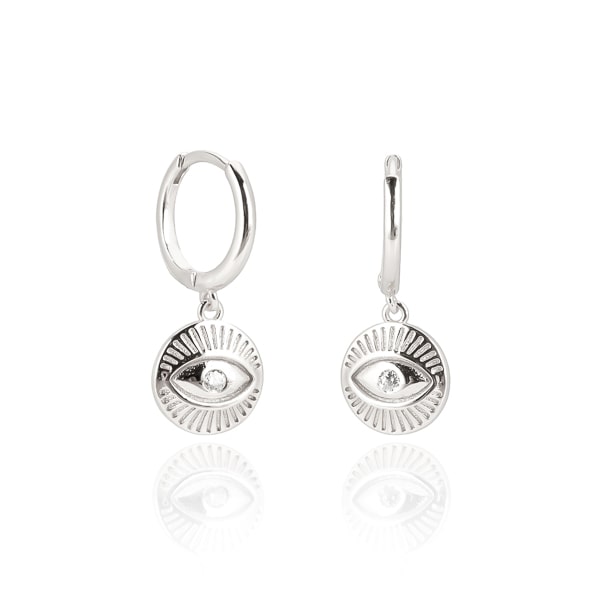 Silver eye of luck huggie hoop earrings