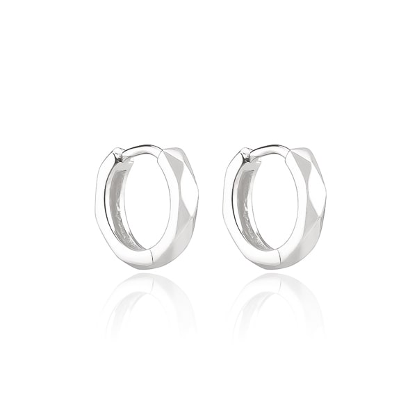 Silver faceted huggie hoop earrings