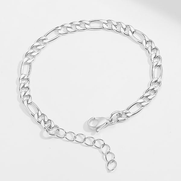 Silver figaro chain bracelet close up details