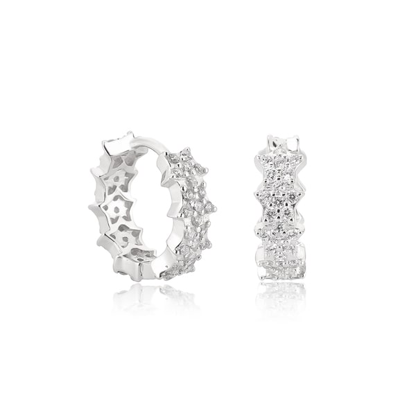 Silver flower pavé hoop earrings