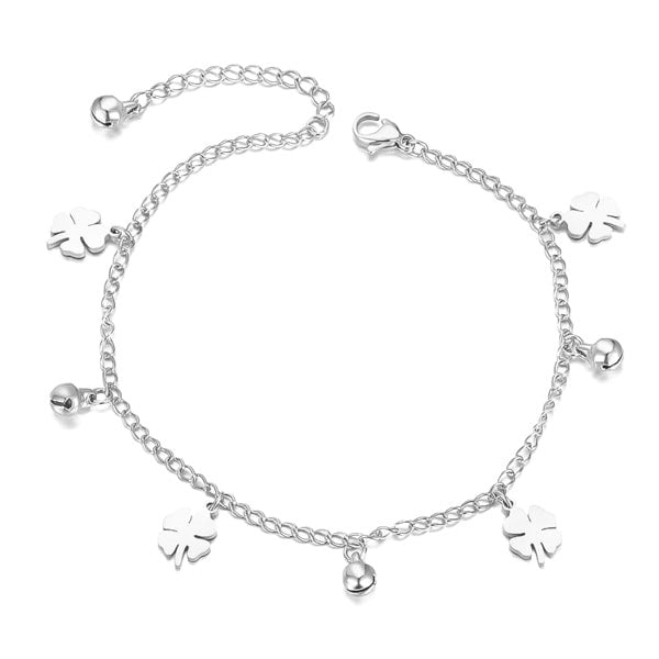 Silver four-leaf clover anklet