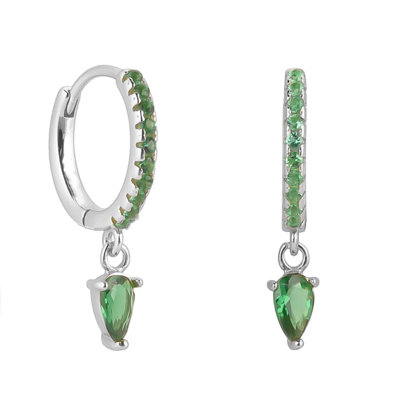 Silver green crystal huggie teardrop earrings