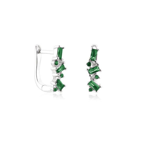 Silver green crystal U hoop earrings