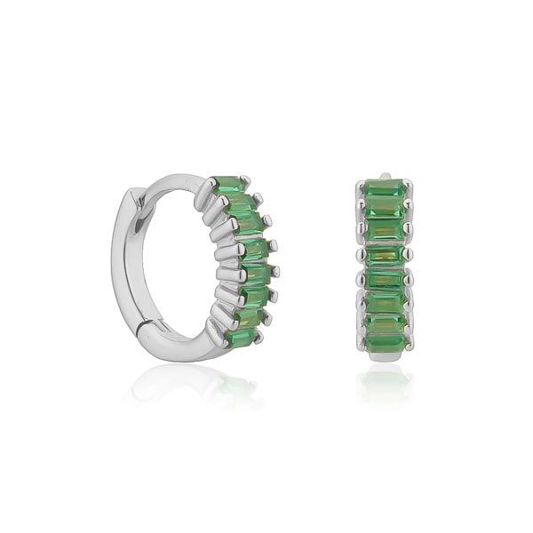 Silver green emerald-cut crystal huggie earrings