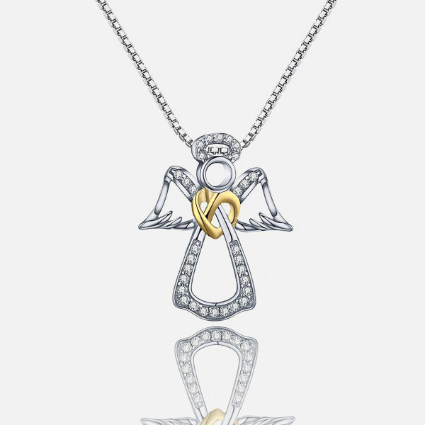 Silver guardian angel pendant necklace details
