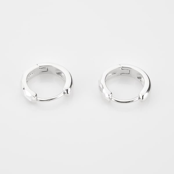 Silver hammered mini hoop earrings detail