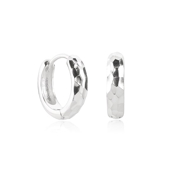 Silver hammered mini hoop earrings