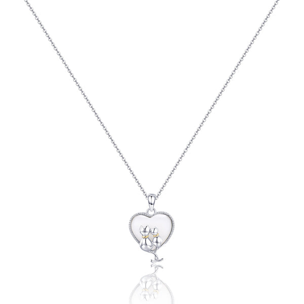 Silver heart and cats pendant necklace