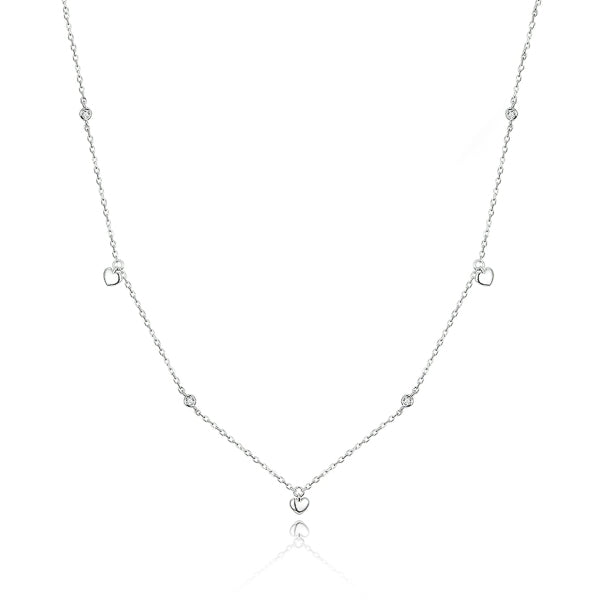Silver hearts and crystals necklace