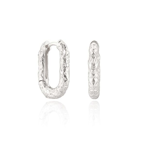 Silver irregular oval hoop earrings