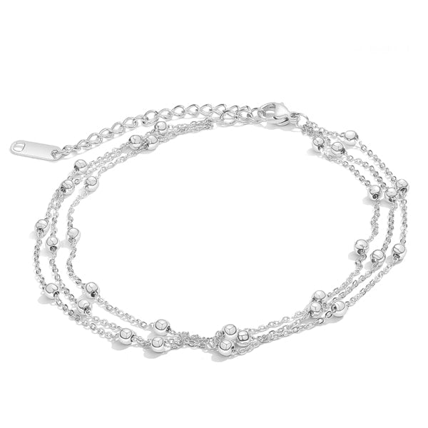 Silver layered bead anklet