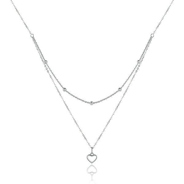 Silver layered heart & beads pendant necklace