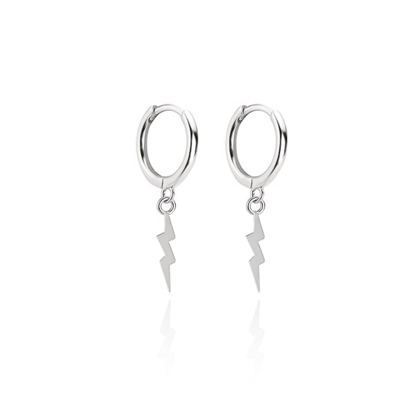 Silver lightning bolt huggie hoop earrings