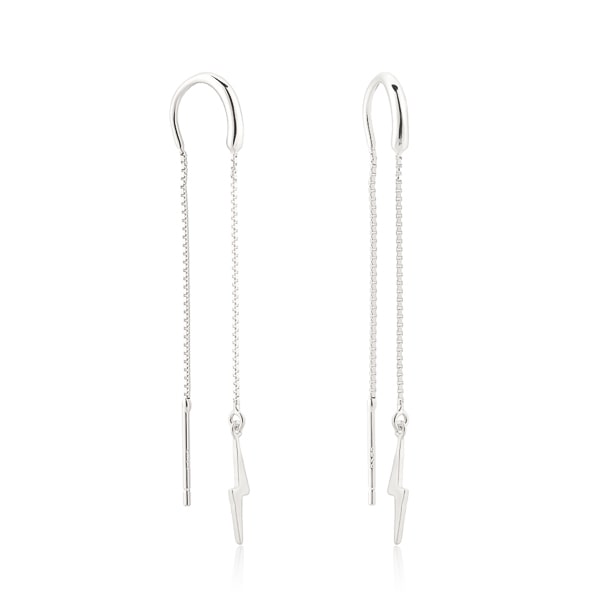 Silver lightning bolt threader earrings