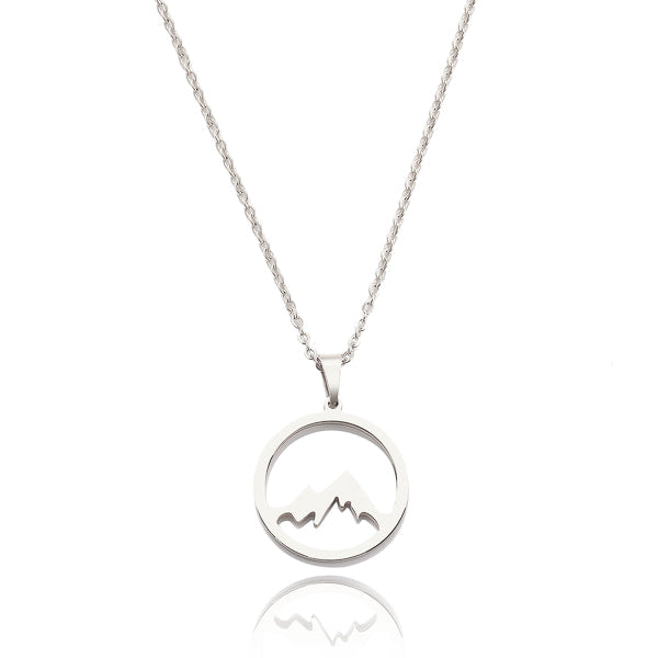 Silver mountain coin pendant necklace