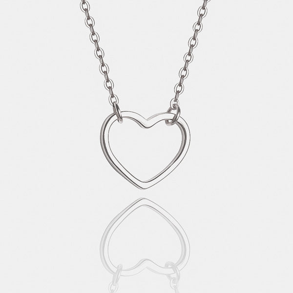 Silver open heart choker necklace details