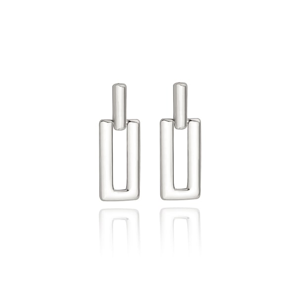 Silver open mini rectangle earrings