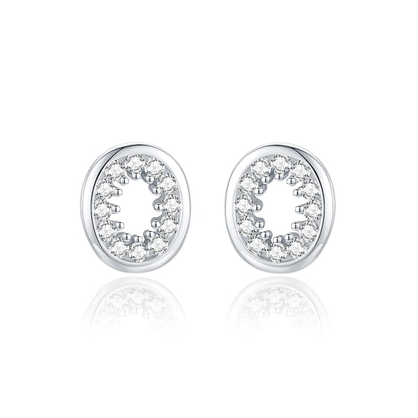 Silver oval crystal halo stud earrings