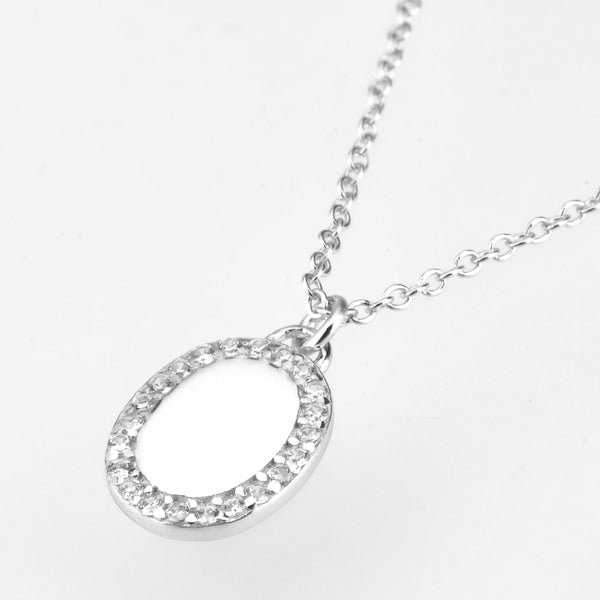 Silver oval pendant necklace details
