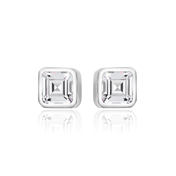 Silver princess-cut crystal stud earrings