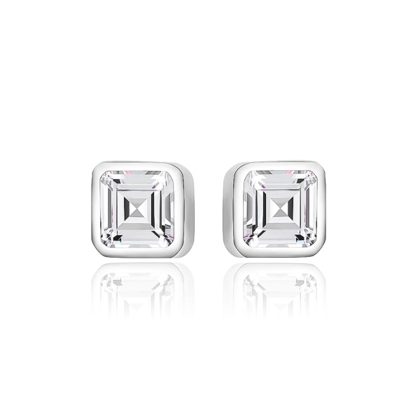 Silver princess-cut crystal stud earrings