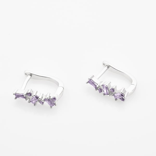 Silver purple crystal U hoop earrings detail