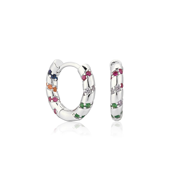 Silver rainbow hoop earrings