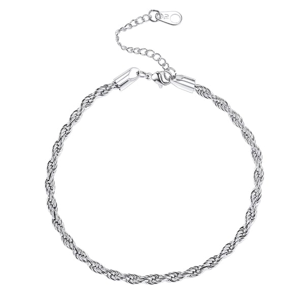 Silver rope chain anklet on a white background