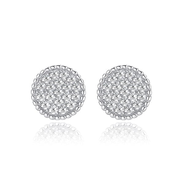 Silver round crystal pavé stud earrings