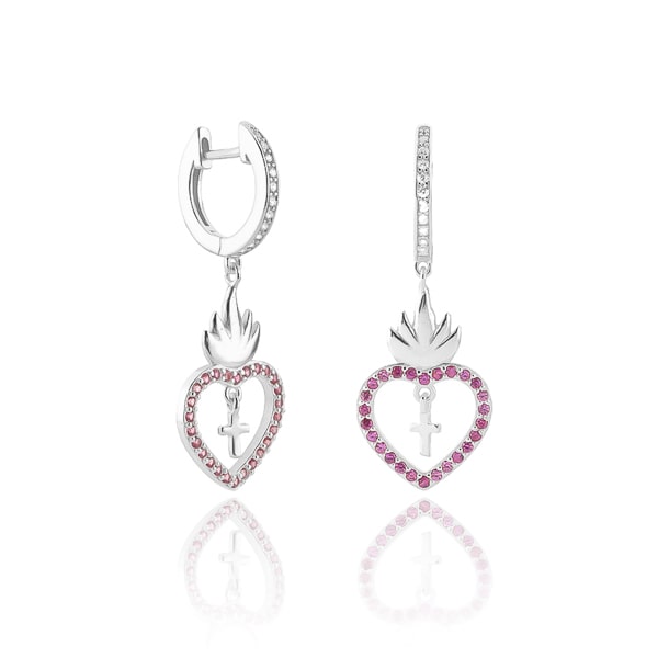 Silver sacred heart hoop earrings