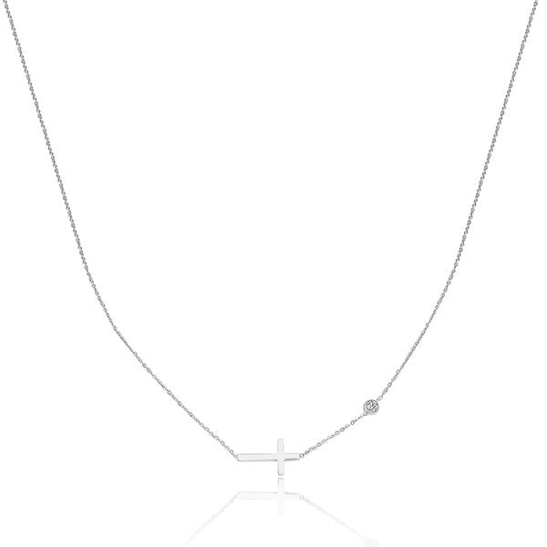 Silver sideways cross necklace