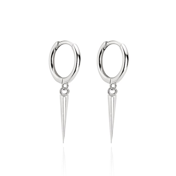 Silver single spike hoop earrings