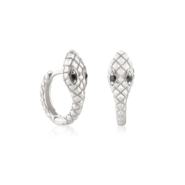 Silver snake huggie hoop earrings