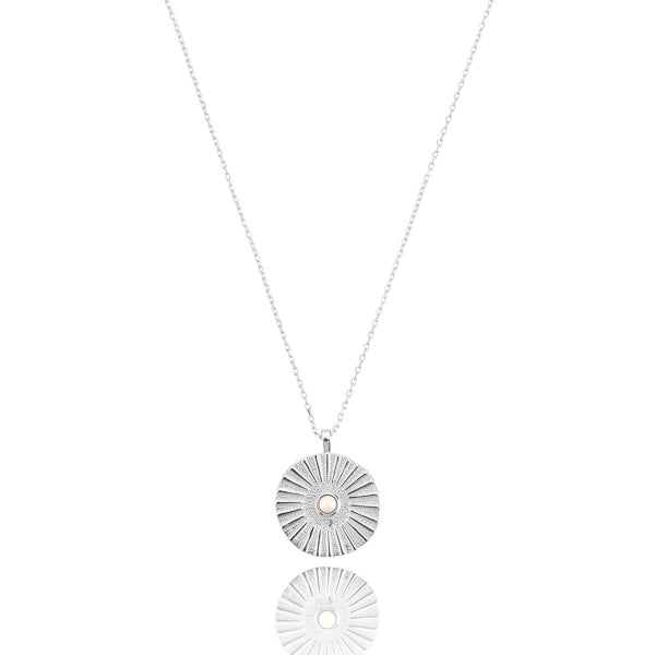 Silver sunrise coin necklace